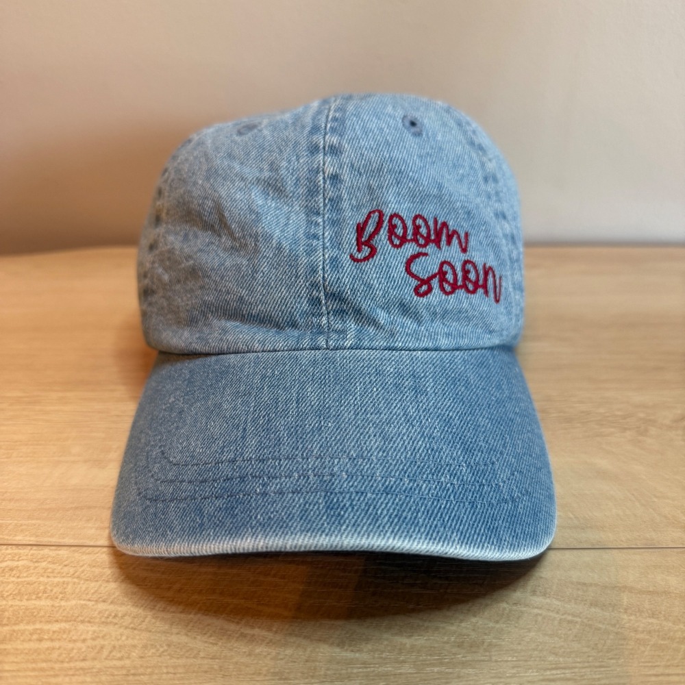 Boomer Sooner Boom Soon Light Wash Denim Baseball Cap Adjustable Dad Hat Red